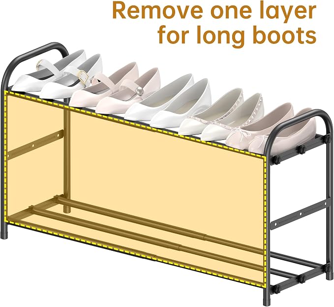 Hleelomi 4-Tier Metal Expandable Shoe Rack for Closet and Entryway, Black | Adjustable Shoe Organizer for Closet,Living Room,Dorm,Garage,Fits Small Spaces, Apartments and Rentals