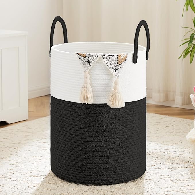 Artfeel Laundry Basket,Woven Cotton Rope Laundry Hamper,60L for Decorative Storage of Dirty Clothes,Toys and Blankets in Bathroom,Baby Room and Living Room