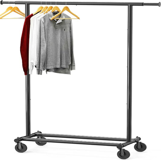 Simple Houseware Heavy Duty Clothing Garment Rack, Black | Holds Up to 150 lbs, Extendable Width from 42 to 67 Inches