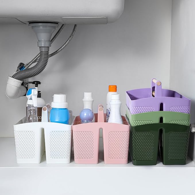 Plastic Shower Caddy, Portable Shower Basket with Handle, Dark Green | Cleaning Caddy Organizer for Bathroom, College Dorm Room Essentials, Storage Tote