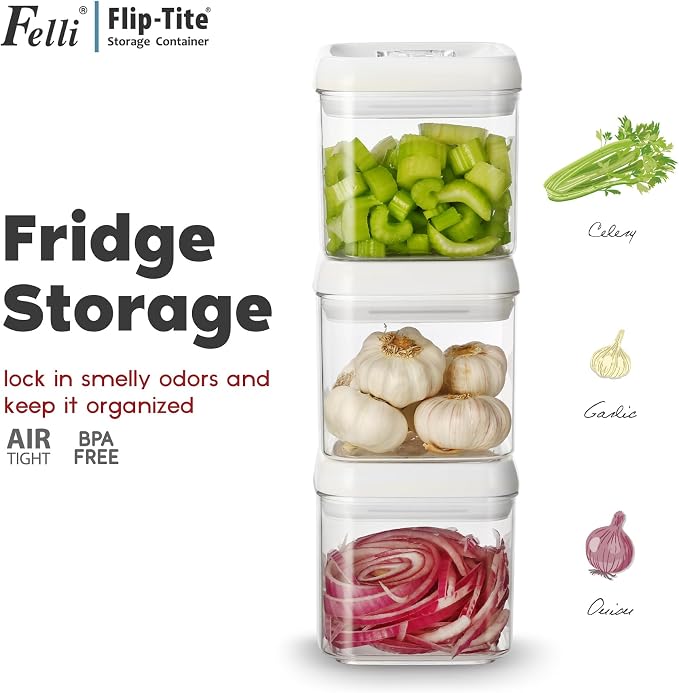 Felli Flip Tite Food Storage Container 5" LARGE Size Airtight Lid Lock Top, Stackable Kitchen Canister for Space Saving, Pantry Fridge Cupboard Organizer, Spice Seasoning Pet Treats Snack (1.1 qt)