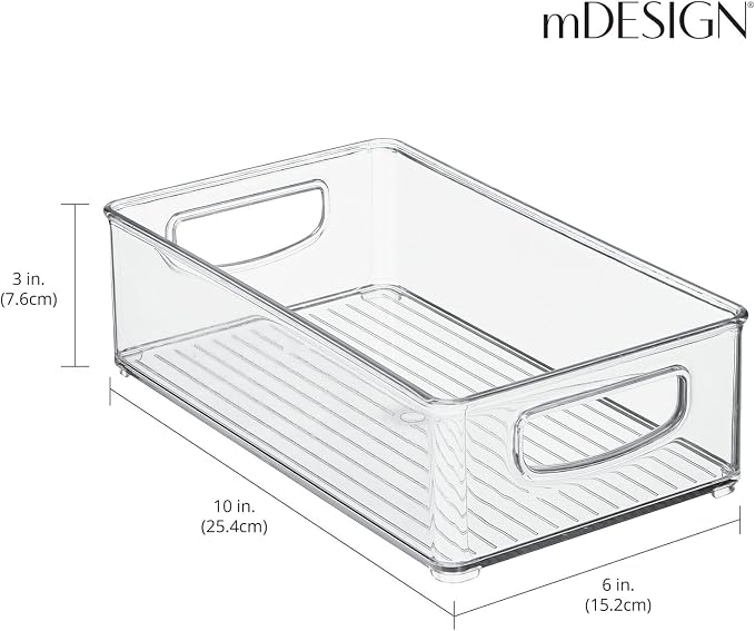 mDesign Small Plastic Kitchen Storage Container Bin with Handles - Organization in Pantry, Refrigerator or Freezer - Food Organizer for Fruit, Yogurt, Squeeze Pouches, 2 Pack, Clear