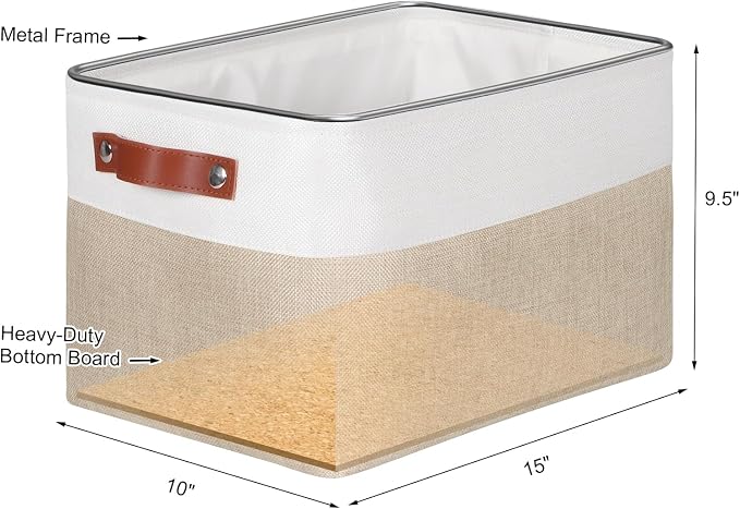 Univivi Fabric Storage Baskets for Shelves,15 inch,Khaki,4 Pack | Large Capacity,Linen Closet Baskets,Metal Frame,Hard Cardboard Bottom,Foldable,with PU Handles