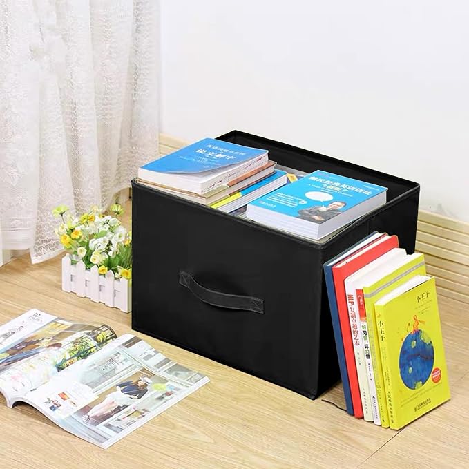 Kids Storage Bins 9.0"x7.5"x7.5" Small Size Fabirc Foldable Closet Toy Organizer Collapsible Cloth Black