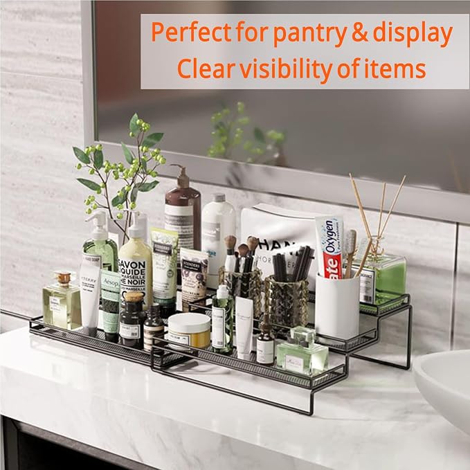 3-Tier Expandable Spice Rack, Adjustable Length 12.5 to 24.5 Inches, Space Saving Kitchen Storage Organizer & Shelf for Cabinet, Countertop, Cupboard