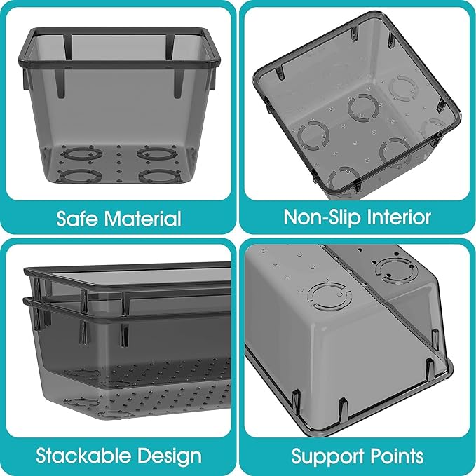 StorMiracle 28 PCS Clear Plastic Drawer Organizers Set, 4 Size Desk Drawer Organizer Trays for Makeup, Jewelry, Kitchen Utensils, Gadgets and Office Accessories, Black