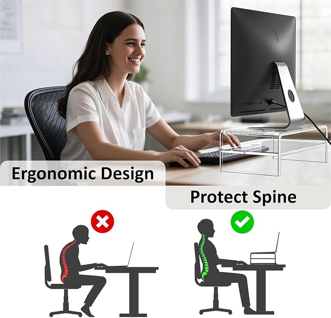 Egchi Acrylic Monitor Stand, 2 Tiers Clear Monitor Riser Computer Stand for Office, Home, Office, 5.12 Inches Hight PC Desk Stand for Keyboard Storage, Premium Platform for Laptop Printer TV Screen | for Office, Home, Office, PC Desk Stand for Keyboard...
