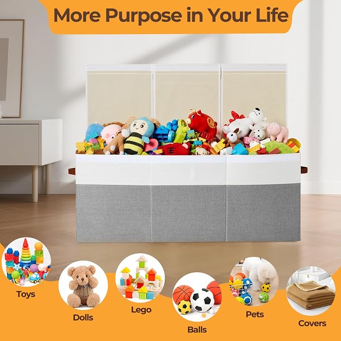 Extra Large Toy Box with Lid,Collapsible Toy Storage Chest Bin,Grey | 40"x14"x16",150L Large Capacity,Sturdy Kids Organizer,Toybox,Toy Bin for Boys & Girls,Living Room,Nursery,Bedroom,Playroom