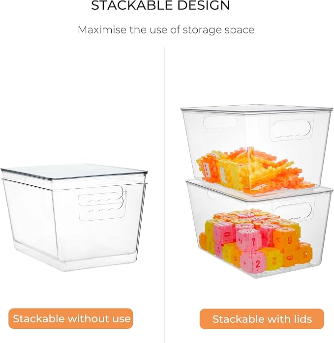 Clear Stackable Storage Bins, Plastic Toy Organizers and Storage with Lids, Toy Bins for Kids Organizer, Storage Container for Organizing for Playroom, Toy Storage Organizer Holds Toys(6)