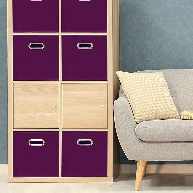 Fabric Cloth Storage Bins,Fabric Cube Bins Organizer with Dual Handles Foldable Cube Storage Baskets for Home Bedroom Storage,Set of 3,(Purple)