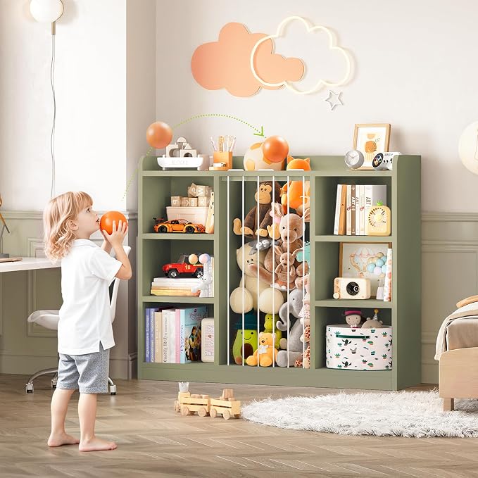2-in-1 Toy & Stuffed Animal Organizer, Kids 6-Cube Storage Shelf with Rounded Corners & Anti-Tip for Playroom Bedroom