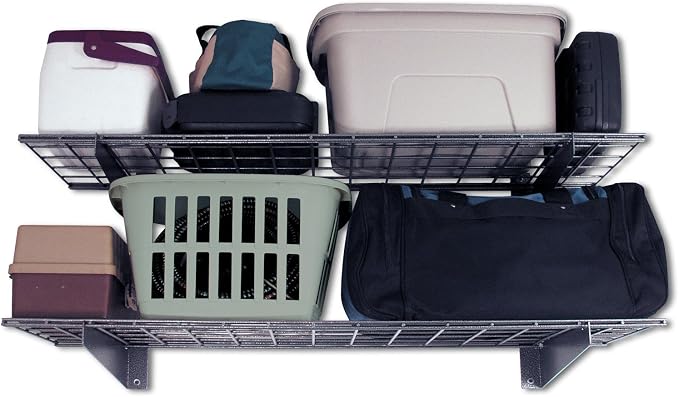 Hyloft Heavy Duty Steel Garage Wall Shelving, 45 in. x 15 in. Metal Wall Shelves for Garage Storage, Low-Profile Brackets, Max Shelf Load 200 Pounds, 00651, 2-Pack, Hammertone