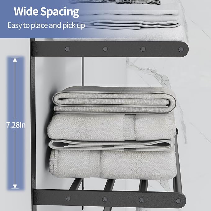 Bethom Bathroom Towel Rack with 2 Bars, 24 Inch Towel Shelf, Matte Black | 3-Tier Hotel Towel Racks for Bathroom Wall Mounted, Bath Towels Storage, Stainless Steel
