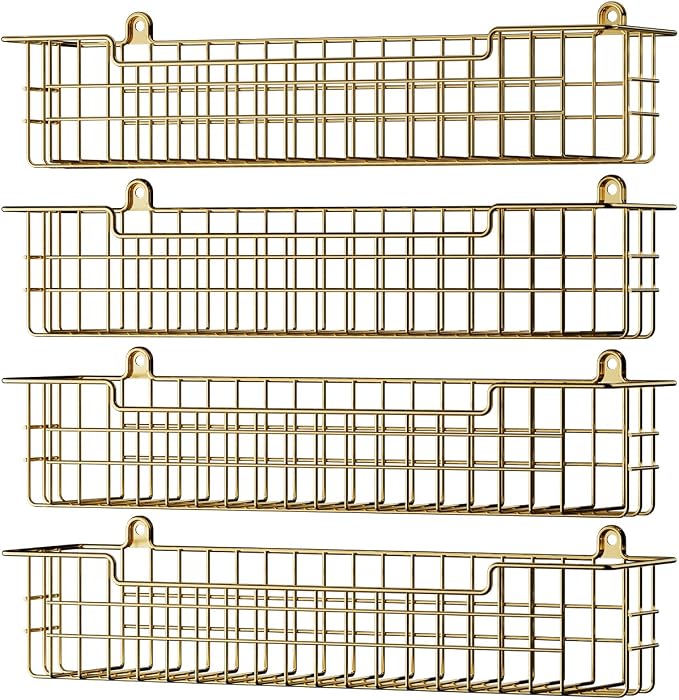 Spice Rack, 4-Pack Seasoning Organizer Wall Mount for Kitchen Storage Organization, Spice Holder Shelf Saving Space for Cabinet, RV, Pantry, Gold