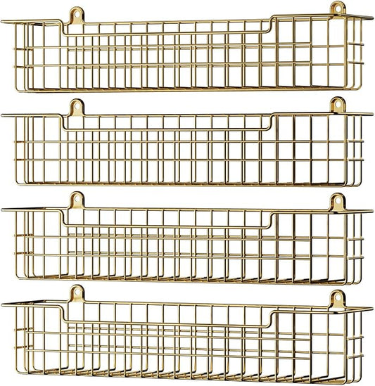 Spice Rack, 4-Pack Seasoning Organizer Wall Mount for Kitchen Storage Organization, Spice Holder Shelf Saving Space for Cabinet, RV, Pantry, Gold