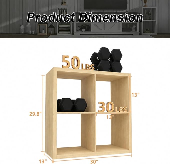 CTESNE【Wooden 4 Cube Storage Organizer Shelf with Anti-Tipping Kits, Horizontal and Vertical Dual-use Standing Open Bookshelf（Oak 13in）
