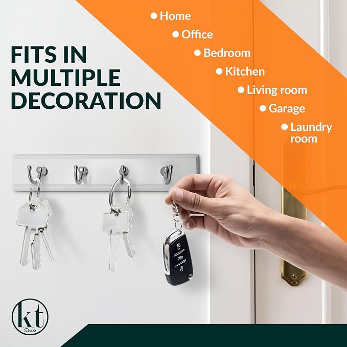 Wall Mounted Key Rack Rail Hanger Key Holder Wall Mount with 4 Hooks Hanging Storage Keys Organizer Home Decor (White)