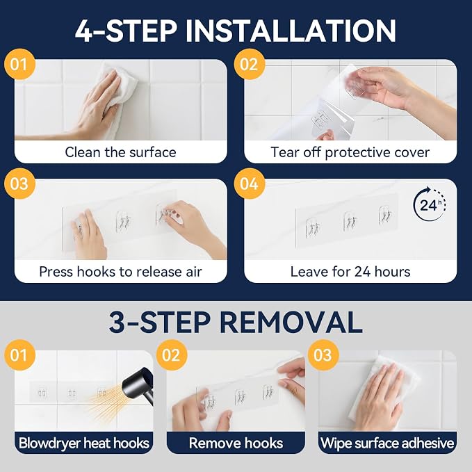 9-Pack Shower Caddy Adhesive Replacement - Transparent Shower Adhesive Strips, No Drilling Hooks for Bath Storage Shelves, Kitchen Racks, Basket & Soap Holder
