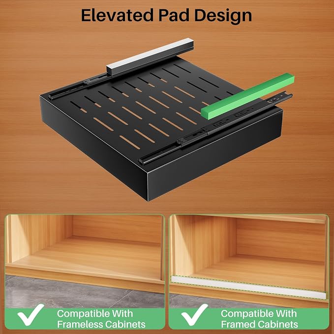 Kitstorack 2Pack Pull out Cabinet Organizer, 21" Deep, Heavy Duty Full-extension Slide out Drawers for Kitchen Cabinet, Roll out Shelf Storage with Nano Adhesive for Pots, Bathroom, Pantry,Home,Black