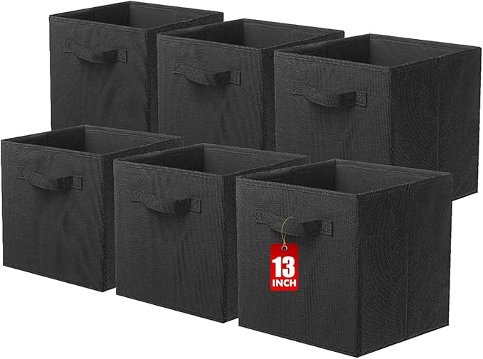ShellKingdom Storage Bins, Foldable Fabric Storage Cube And Cloth Organizer | Storage Drawer For Closet And Toys, 13 X 13 X 13 INCH, 6 Pack (Black)
