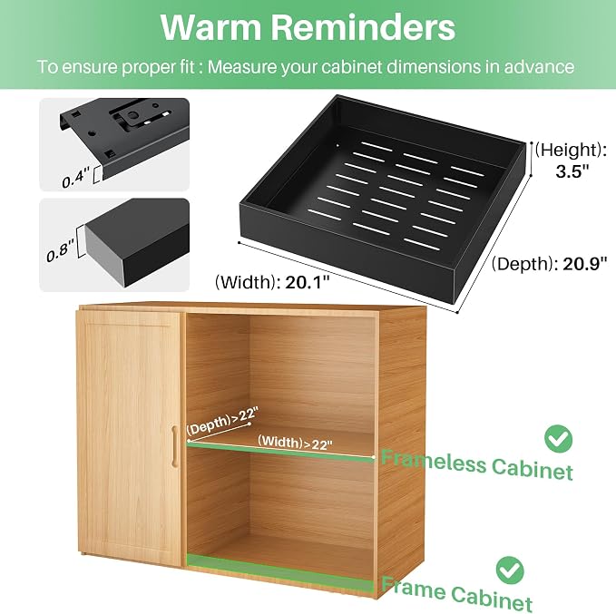 2Pack Pull out Cabinet Organizer, 21"Deep, 20"Wide Full-extension Heavy Duty Slide out Drawers Fixed with Adhesive Nano, Roll Out Shelves Sliding Cabinet for Kitchen,Bathroom,Pantry,Under Sink(Black)