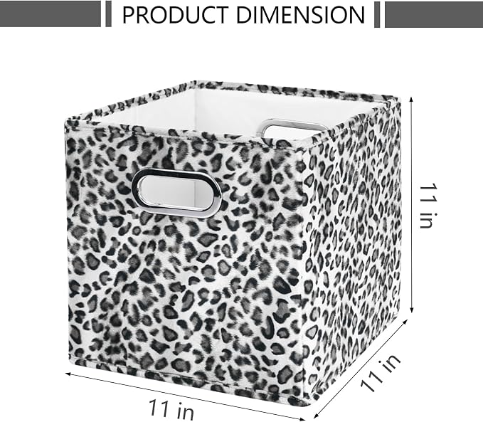 ANMINY Leopard Cheetah Print Storage Cubes Bins, Velvet, Gray, 11Inch 8PCS | Collapsible & Washable, PP Board Frame, Built-in Metal Handles, Animal Themed Fabric Cubes Baskets for Closet Shelves Decor