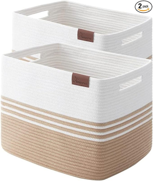 2 Pack Storage Baskets for Organizing, 16'*12"*12" Jute | Laundry Basket for Closet,Woven Rope Blanket Basket, Toy Basket for Living Room, Laundry Room, Bedroom