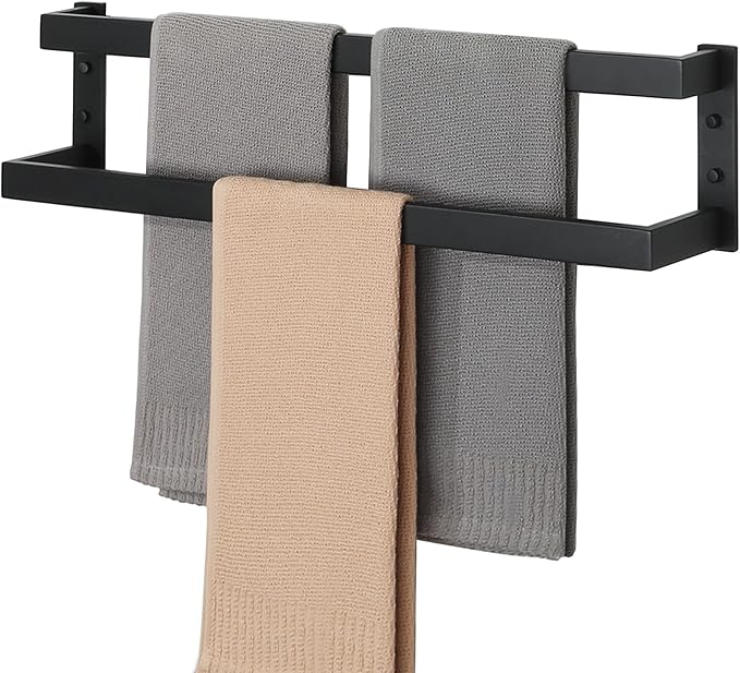 Alise Double Towel Bar, 24" Double Towel Racks for Bathroom, Matte Black | Bathroom Towel Rack Wall Mounted, 3.54" Wide Faster Drying, Ladder Design, SUS304 Stainless Steel