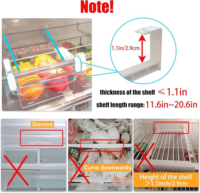 URALFA Fridge Drawer Organizer 2 Pack, Fridge Organizers and Storage | Deli Drawer for Refrigerator, Pull Out Fridge Under Shelf Drawer, Refrigerator Storage Containers for Fruit, Egg, Yogurt