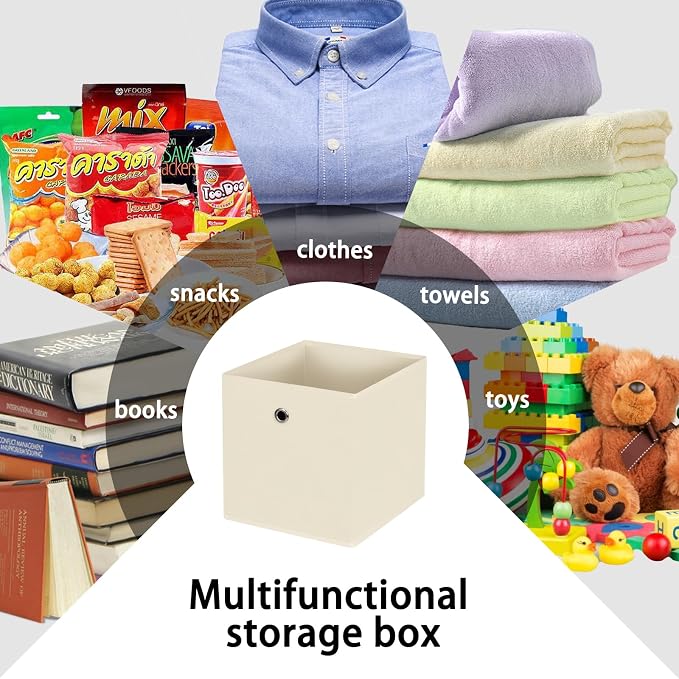 13 inch cube storage bins,collapsible fabric storage cubes Decorative storage basket,apply to clothes organizer box,shelves in closet,laundry,daycare centers,offices,Set of 6(Creamy-White)