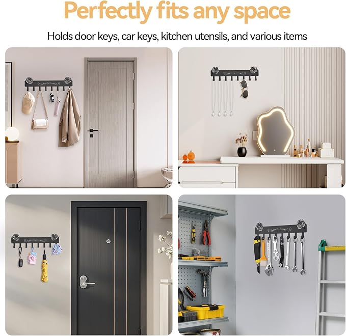 2-Pack Premium Iron Key Holder for Wall – Dual Installation | key holder wall mount Dual Installation: Wall Mount & Adhesive, 8 Hooks Key Rack for Entryway, Bathroom, Kitchen, Office