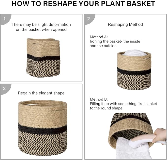 TIMEYARD Small Wicker Plant Basket, Planter for Indoor Plants, Black Jute | 8" x 8" Storage Organizer Basket Rustic Home Decor, Wicker Planter, Woven Pot for Indoor Plants