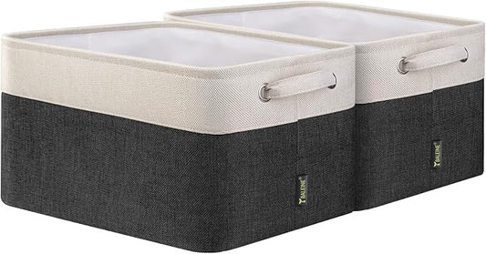BALEINE 2 Pack Fabric Closet Storage Bins for Shelves, Linen Closet Organizers and Storage, Decorative Baskets for Organizing, Shelf, Clothes, Home, Office (Black, 15"x11"x9.5")