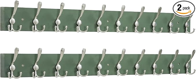 SKOLOO Creations Forest Green Solid Wood Wall Mounted Coat Rack, 10 Hooks, 38-1/8" Long - Kitchen, Mudroom, Entryway, Bathroom - Includes Mounting Hardware, Wall Coat Hanger, Towel Rack, Pack of 2