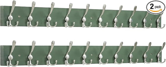 SKOLOO Creations Forest Green Solid Wood Wall Mounted Coat Rack, 10 Hooks, 38-1/8" Long - Kitchen, Mudroom, Entryway, Bathroom - Includes Mounting Hardware, Wall Coat Hanger, Towel Rack, Pack of 2