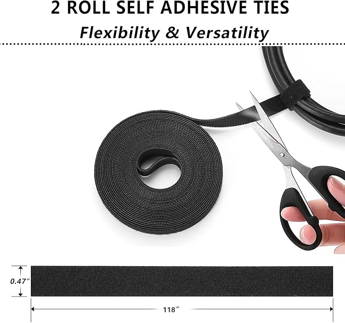 N NOROCME 192 PCS Cable Management Kit 4 Wire Organizer Sleeve | 11 Cable Holder,35Cord Clips 10+2 Roll Cable Organizer Straps,100 Fastening Cable Ties,for Computer TV Under Desk