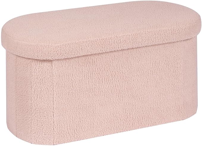 PINPLUS Storage Ottoman Bench Tufted Oval Ottomans for Living Room Foot Rest, Chest Box Velvet Bench with Storage, Pink 30"x15"x15" (Pink)