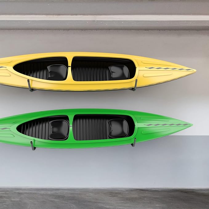 WALMANN Lightweight Kayak Storage Rack, Wall Mount Kayak Hooks for Garage Utility Storage Hangers for Canoe, Surfboard, Skiis, Snowboard, Paddle Board, Ladders (Pack of 2)