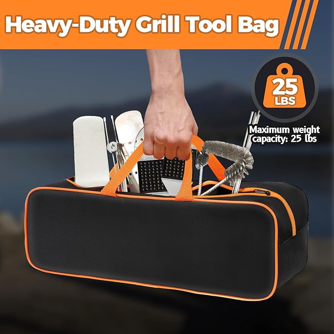 Grill Utensil Storage Bag for Outdoor Grilling, 20 x 6 x 5 in, Black | 1680D Oxford fabric, large capacity grill tool storage bag, accessories storage compatible with Blackstone griddle