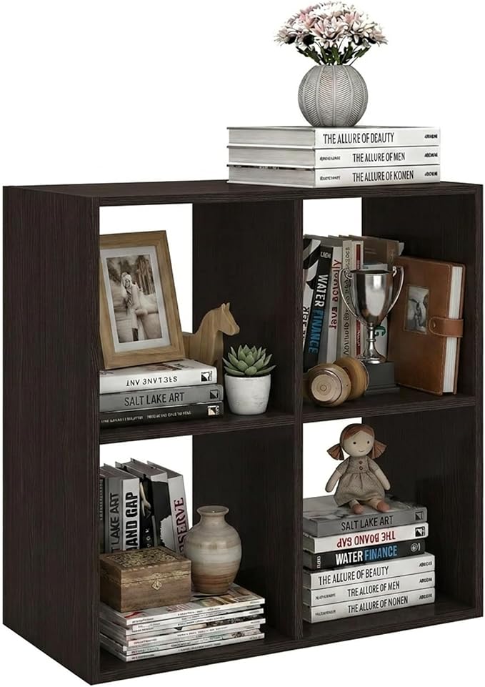 WannabeMyself【Sturdy Build&Easy Assembly】4 Cube Storage Organizer with Anti-Tipping Kits,Reversible Open Back Book Shelf, Bookcase for Living Room,Bedroom,Entrance Hall,Office,24.1×11.4×24.1,Chocolate