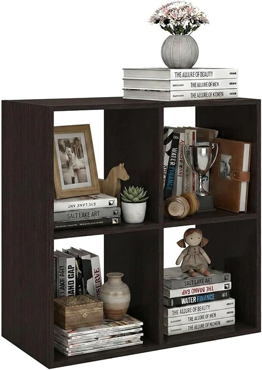 WannabeMyself【Sturdy Build&Easy Assembly】4 Cube Storage Organizer with Anti-Tipping Kits,Reversible Open Back Book Shelf, Bookcase for Living Room,Bedroom,Entrance Hall,Office,24.1×11.4×24.1,Chocolate