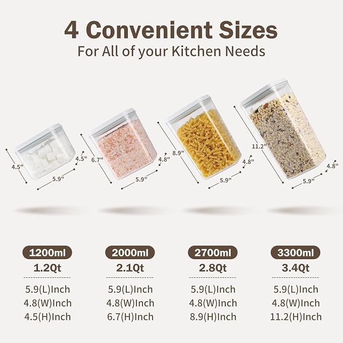 Melovom 12 Pcs Pop Food Storage Containers Airtight Food Storage Containers Set with Lids Kitchen Pantry Organization and Storage, 3.4Qt, 2.8Qt, 2.1Qt, 1.2Qt