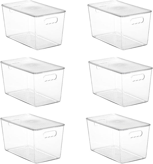 Vtopmart 6 Pack Clear Stackable Storage Bins with Lids, XLarge | BPA-free Plastic, Organize Vertically, For Pantry Kitchen Fridge Cabinet Closet Bathroom, Built to Last, Easy to Move