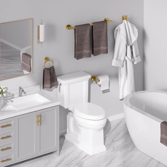 USHOWER 4PCS Brass Gold Bathroom Accessories Set, 24-Inch Towel Bar Set | Durable SUS304 Stainless Steel Bathroom Hardware Set, Towel Racks for Bathroom Wall Mounted, Modern Home Decor