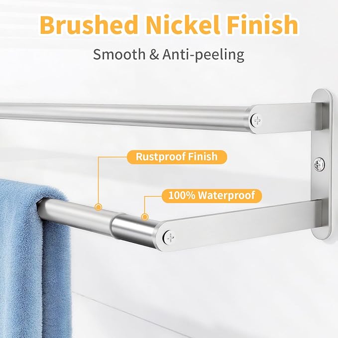KLJKPA Double Towel Bar, Towel Holder for Bathroom, Brushed Nickel | Towel Rack for Bathroom Wall Mounted, Stainless Steel Double Bath Towel Bar