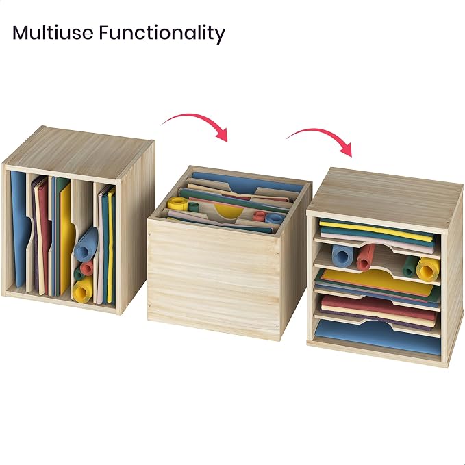 Ballucci 5-Tier File Organizer for Desk, Mail Sorter, Office Desk Organization, Paper Storage Organizers, Folder Holder for Desk, Letter Trays & Stacking Supports, Brushed Wood