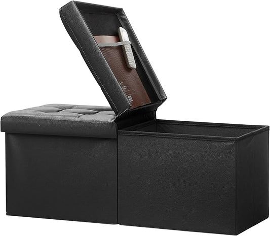 Bsketa Storage Ottoman Bench, 34" Folding Leather Foot Rest Stool, Black | Large Ottoman with Storage, Thicker Foam Padded Seat, Livingroom, Dorm, Bedroom, Easy to install, 86L,34 x 13 x 13in