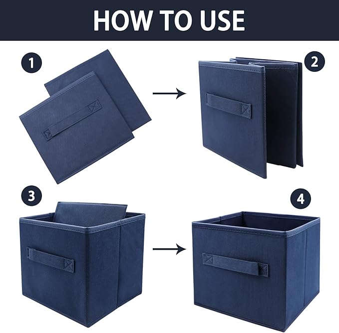 Small Storage Bins,Collapsible Fabric Storage Organizer 9.0"x7.5"x7.5" 3 Pack,Mini Storage Box,fit for closet, living room, bookshelf, Kids clothes and toys storage and organization Blue