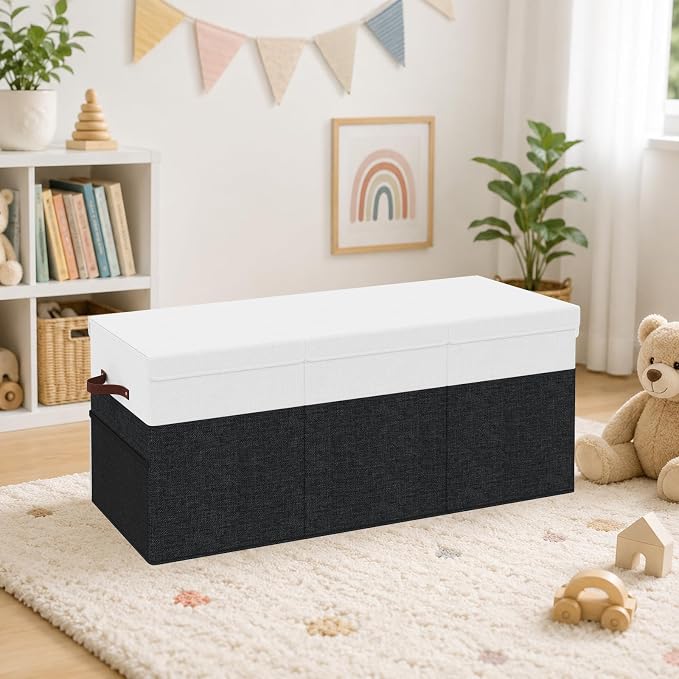 150L Extra Large Toy Storage Box with Lid for Boys Girls Nursery Playroom | Collapsible with Lid, Removable Divider, 40"x14"x16", Side Pockets, For Nursery, Living Room, Playroom
