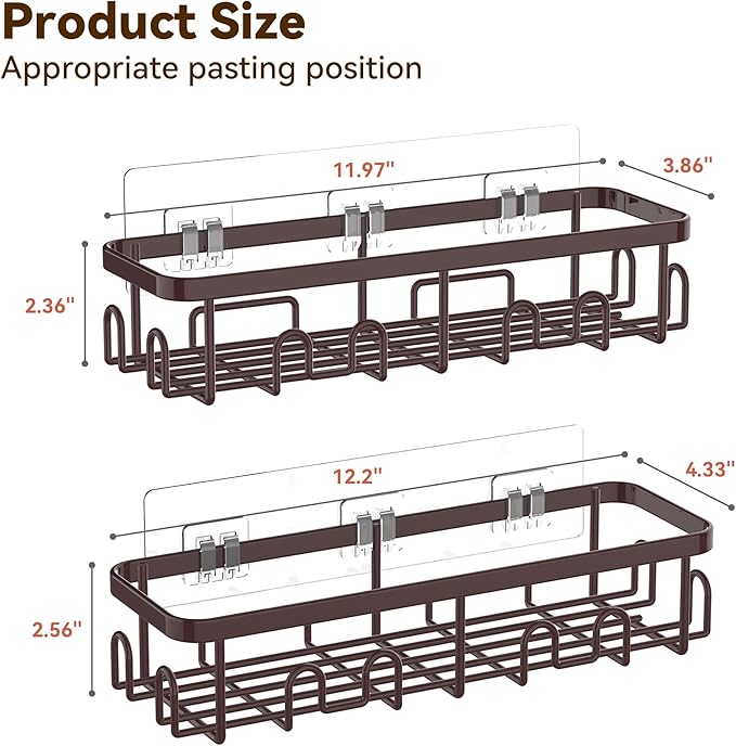 YASONIC Shower Caddy Adhesive, 100% Rustproof Shower Organizer, Large Capacity Shower Shelves for Inside Shower, No Drill Shower Storage for Home (2 Pack Bronze)